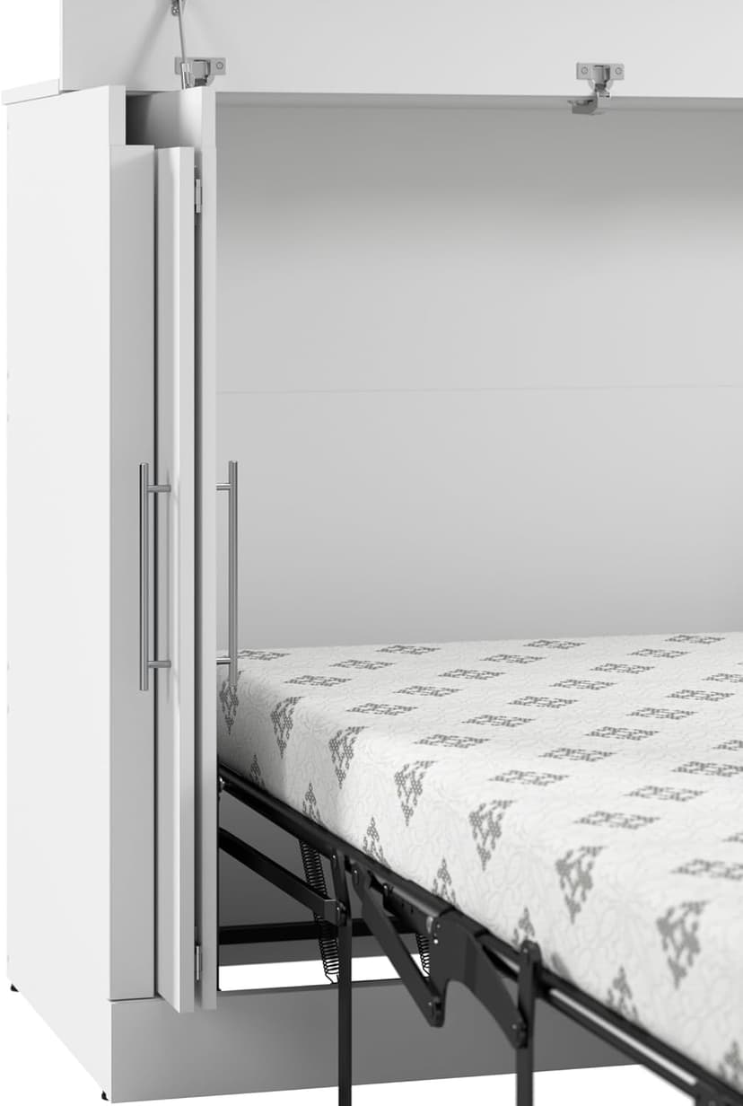 Bestar Nebula 75W Queen Size Murphy Cabinet Bed with Mattress in White, 75-inch Space-Saving Sleeping Arrangement for Multipurpose Guest Room or Home Office