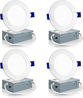 Meconard 4 Pack 4 Inch LED Recessed Ceiling Light with Junction Box, 3000K/4000K/5000K Selectable, 9W=75W 750LM, Dimmable Canless Downlights, ETL and Energy Star Listed