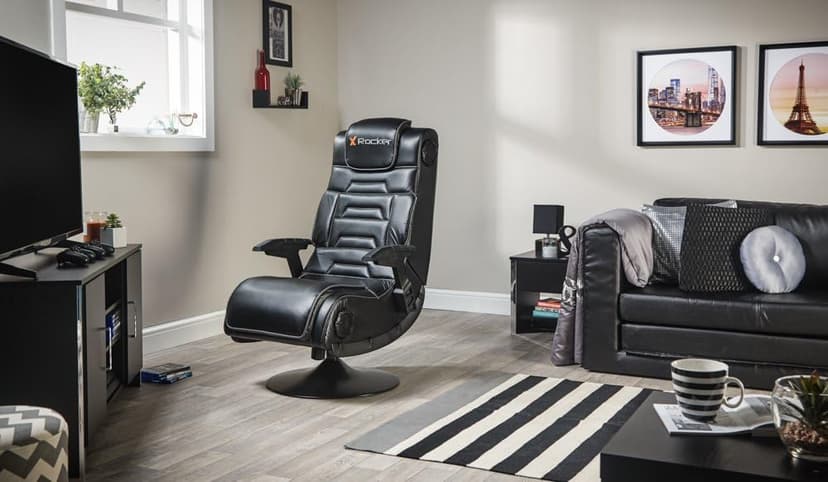 X-Rocker Pro 4.1 Pedestal Gaming Chair with 4.1 Wireless Audio System and Subwoofer (Faux Leather, Black)