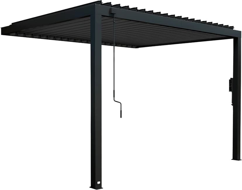 Backyard Discovery Evanston 12'x10' Galvanized Steel Wall-Mounted Louvered Pergola Kit with Adjustable Roof, Shade, Rain Protection, High-Wind Rating, PowerPort, Gutter System for Outdoor Patio, Deck