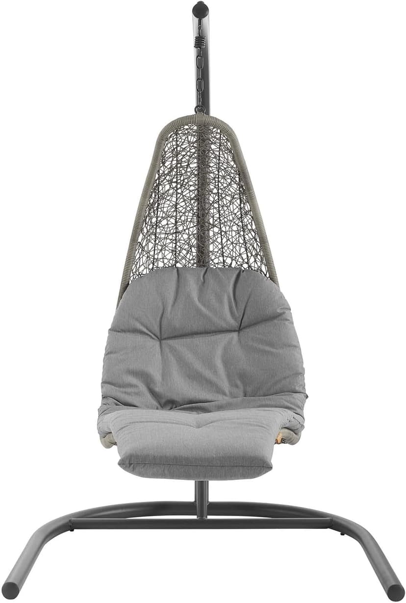 Modway Landscape Wicker Rattan Outdoor Patio Porch Chaise Lounge Hanging Swing Chair Set with Stand in Light Gray Gray