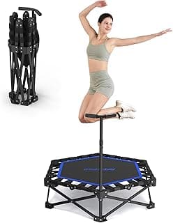 Foldable Mini Trampoline, Rebounder Trampoline with Adjustable Foam Handle, Fitness Trampoline for Indoor, Outdoor, Home Gym, Max Load 460lbs