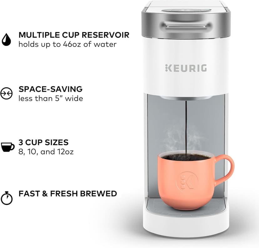 Keurig K-Slim Single Serve K-Cup Pod Coffee Maker, Multistream Technology, 3 Brew Sizes, Slim and Sleek Design, 46oz Removable Reservoir, White