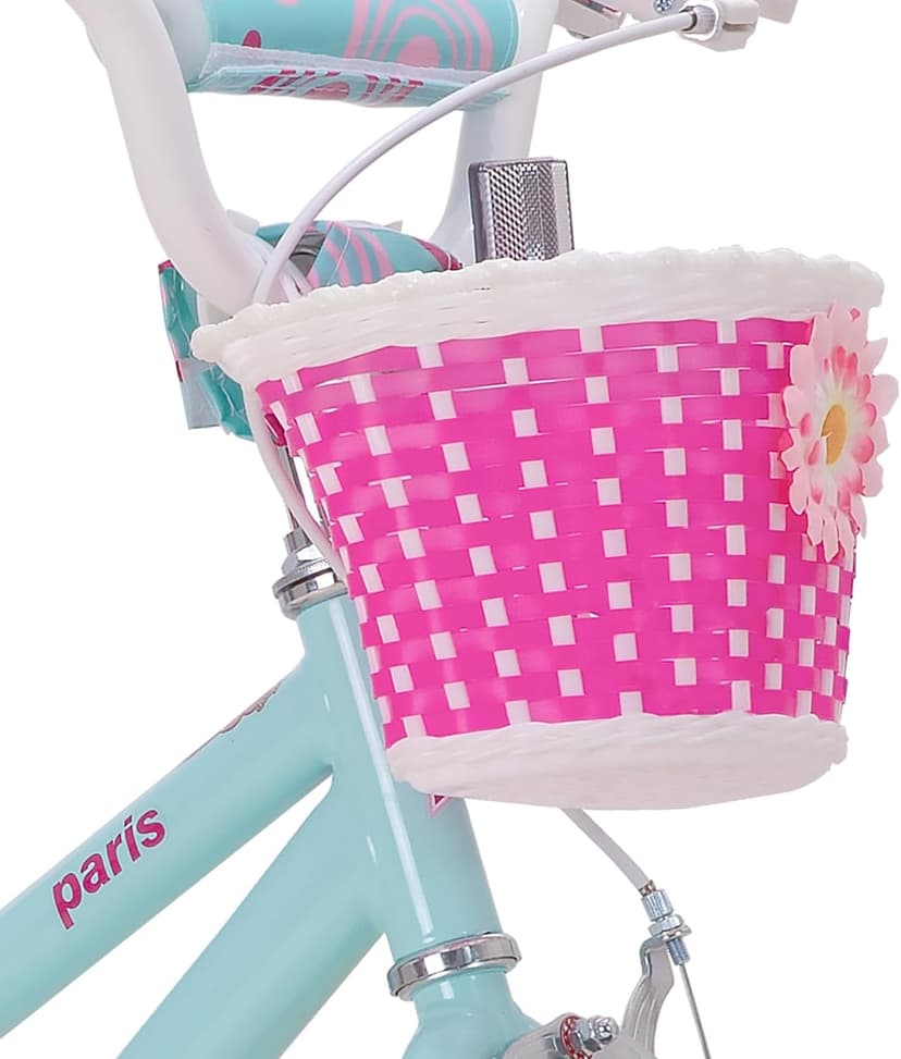 JOYSTAR Paris Girls Bike for Ages 3-8 Years Old, 14 16 18 Inch Kids Bike with Training Wheels, Basket and Handbrake, Multiple Colors
