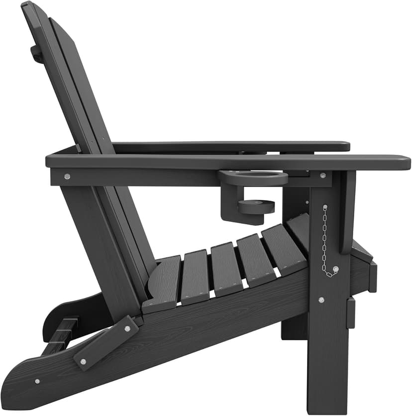 SERWALL Foldable Adirondack Chair, HDPE Adirondack Chair with Wood-Texture-Gray