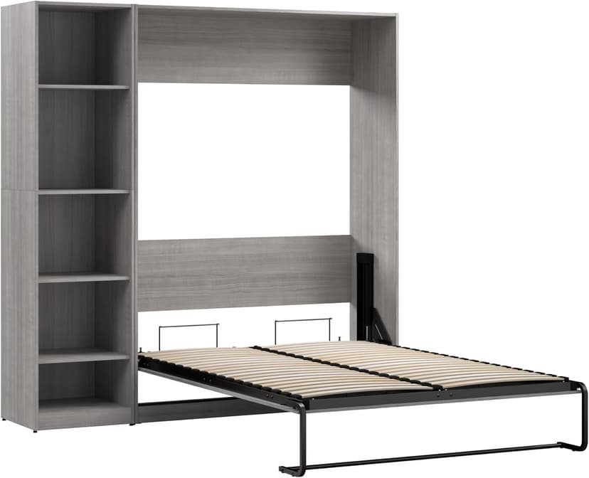 Bestar Claremont Full Murphy Bed with Closet Organizer (79W) in Platinum Gray, Sleeping Arrangement for Multipurpose Room