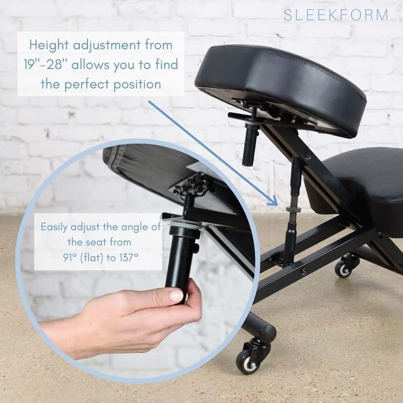 Sleekform Ergonomic Kneeling Chair - Adjustable Seat Angle and Height - Ergonomic Posture Kneeling Stool Chairs for Office and Home - Thick Comfortable Cushions, Wheels