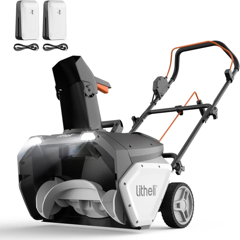 Litheli 2X20V Cordless Snow Blower, 20 Inch Snow Thrower with 4.0Ah Battery, Electric Snow Blowers with LED Spotlight and Brushless Motor for Walkways and Driveways