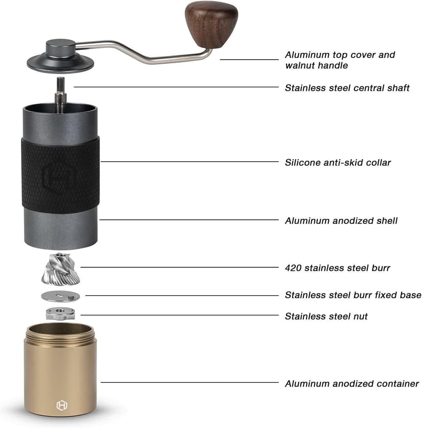 Manual Coffee Grinder - HEIHOX Hand with Adjustable Conical Stainless Steel Burr Mill, Capacity 30g Portable Mill Faster Grinding Efficiency Espresso to Coarse for Office, Home, Camping