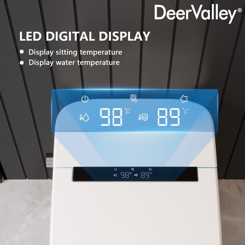 DeerValley Smart Bidet Toilet, One Piece Bidet Toilet for Bathrooms, Toilets with Auto Open/Close Lid, Heated Seat, Warm Dryer, Foot Sensor Operation, Night Light,Tankless Toilets with LED Display