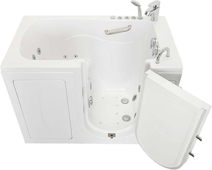 Ella Capri 30"x52" Acrylic Air + Hydro Massage and Heated Seat Walk-In Bathtub with Right Outward Swing Door, 2 Piece Fast Fill Faucet, 2" Dual Drain