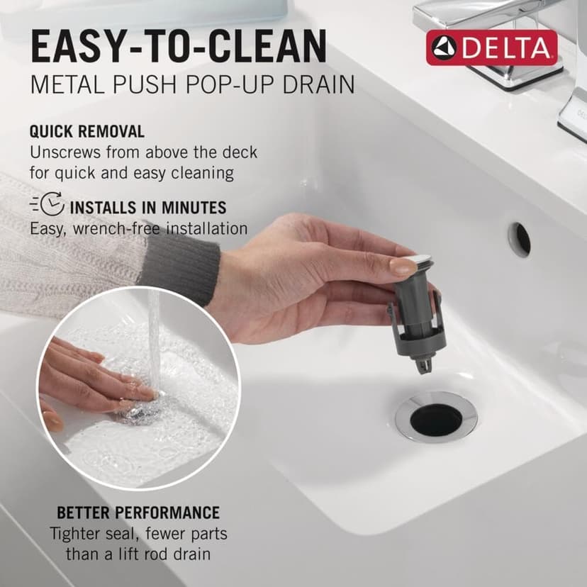 Delta Esato Chrome Bathroom Faucet 1 Hole, Single Hole Bathroom Sink Faucet for Vanity, Push-Pop Drain Assembly, Chrome 15897LF