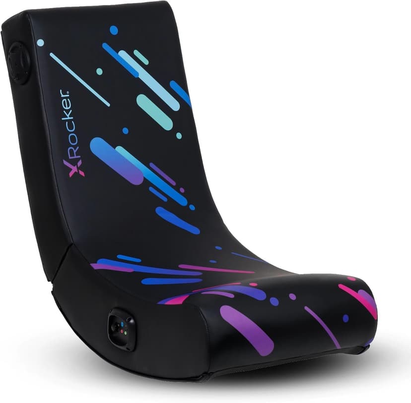 X Rocker Pixel Youth Video Gaming Floor Rocker Chair, Back to School Gifts for Gamers, Bedroom, Foldable, Black with Print
