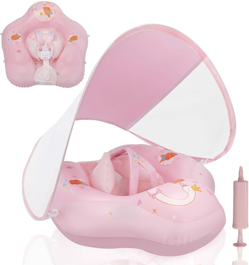 Baby Float with Canopy,Infant Pool Float with Safety Seat,Baby Swimming Float & Swim Float & Water Float UPF50+ UV Protection for Toddler from 3 to 36 Months.(S:3-12 Month/L:6-36 Month)