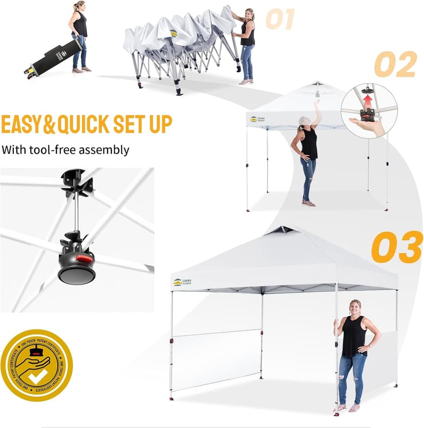 CROWN SHADES 10x10 Pop up Canopy Tent Instant Canopy with 150D Silver Coated Fabric Including 2 Half Sidewalls, 4 Ropes, 8 Stakes, 4 Weight Bags, STO 'N Go Bag, White
