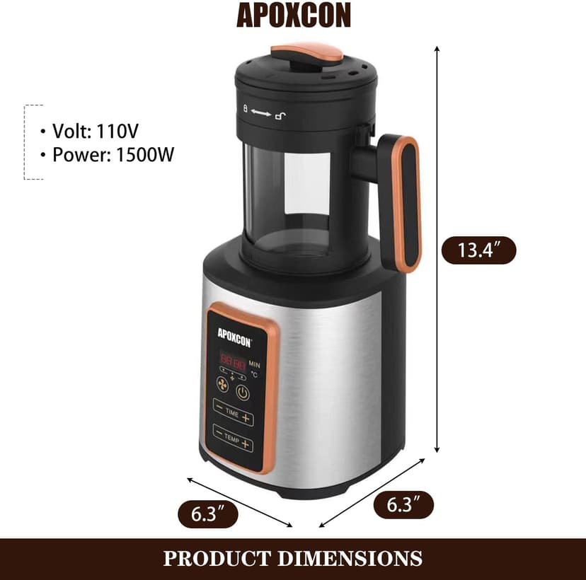 Coffee Bean Roaster Electric Air Coffee Roaster Machine for Home Use with Coffee Bean Chaff Collection Basket Adjustable Timer & Variable Heat Settings & Air Fan Setting 1500W 100g