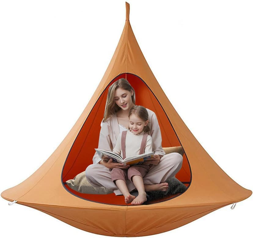 Hanging Cocoon Pod Chair, Indoor Outdoor Hammock Swing, Double Cacoon Hanging Chair - 440lb Capacity Indoor/Outdoor Hammock with 18ft Rope & Carabiner, Heavy-Duty Polyester Canvas (1.5m)