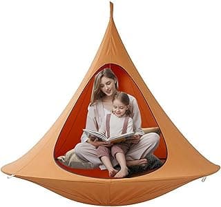 Hanging Cocoon Pod Chair, Indoor Outdoor Hammock Swing, Double Cacoon Hanging Chair - 440lb Capacity Indoor/Outdoor Hammock with 18ft Rope & Carabiner, Heavy-Duty Polyester Canvas (1.5m)