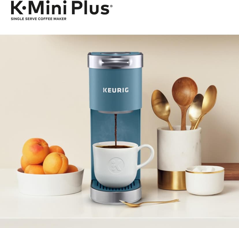 Keurig K-Mini Plus Single Serve K-Cup Pod Coffee Maker, with 6 to 12oz Brew Size, Stores up to 9 K-Cup Pods, Travel Mug Friendly, Evening Teal
