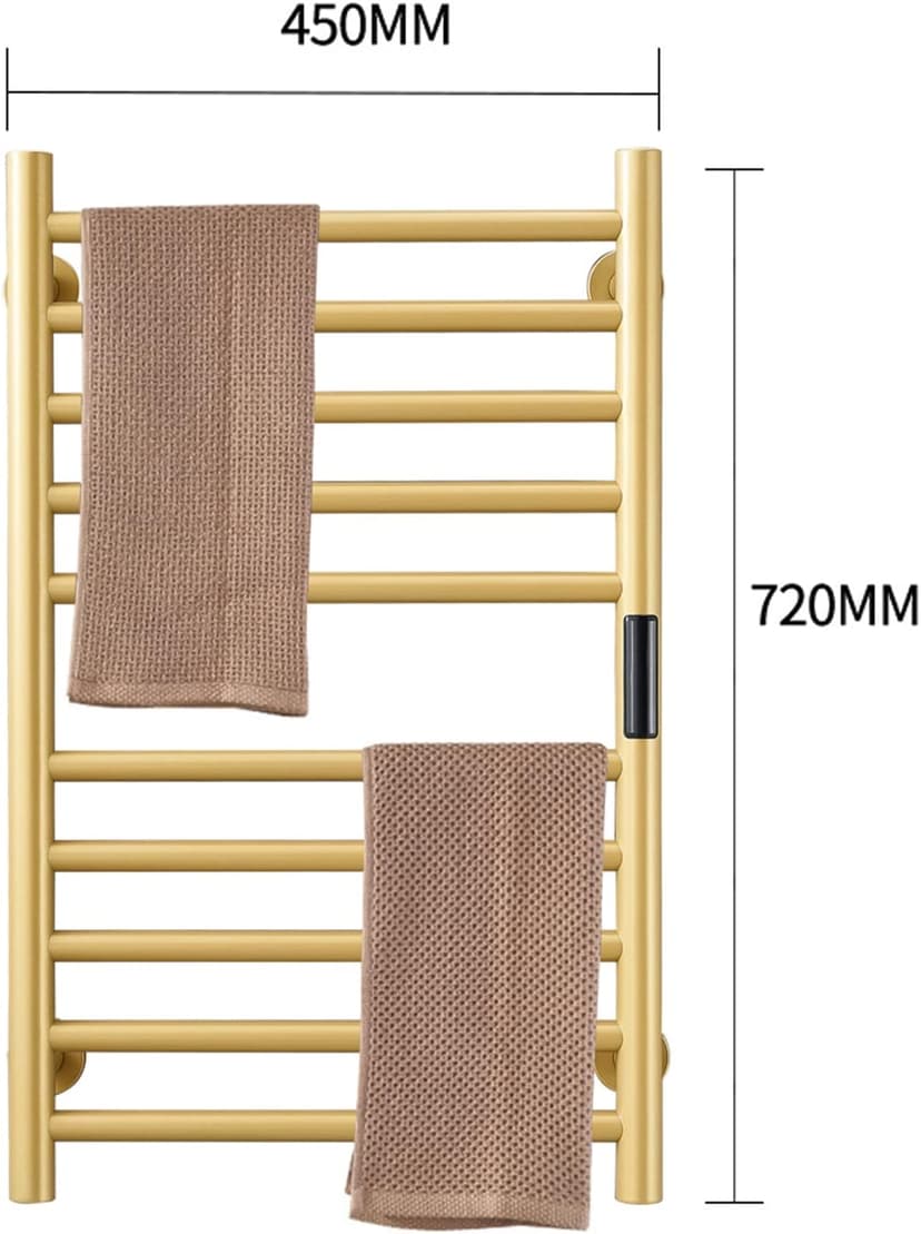 Gold Heated Towel Warmer Radiator Bathroom Accessories, Built-in Timer Temperature Control 10 Bars Electric Heated Towel Racks for Bathroom, Stainless Steel Towel Warmer Drying Rack, (Hardwired)
