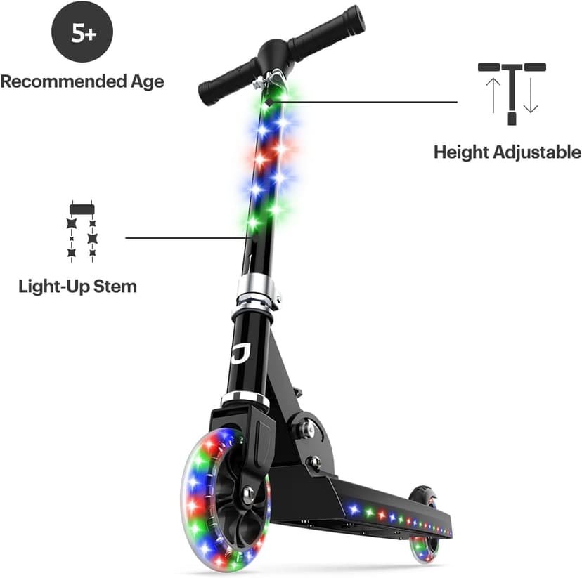 Jetson 2-Wheel Light-Up Kick Scooter, Light Up Deck and Wheels, Height Adjustable Handlebar, Rear Brake, Easy-Folding Mechanism, 4 or 6 inch wheels