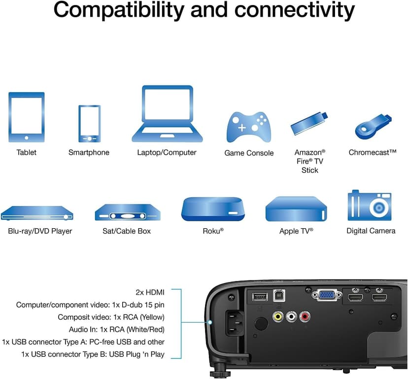 Epson Pro EX9240 3-Chip 3LCD Full HD 1080p Wireless Projector, 4,000 Lumens Color Brightness, 4,000 Lumens White Brightness, Miracast, 2 HDMI Ports, Built-in Speaker, 16,000:1 Contrast Ratio