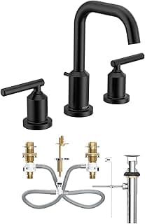Moen Gibson Matte Black Two-Handle High Arc Widespread Bathroom Sink Faucet for 3-Hole Setups with Valve Included, TV6142BL