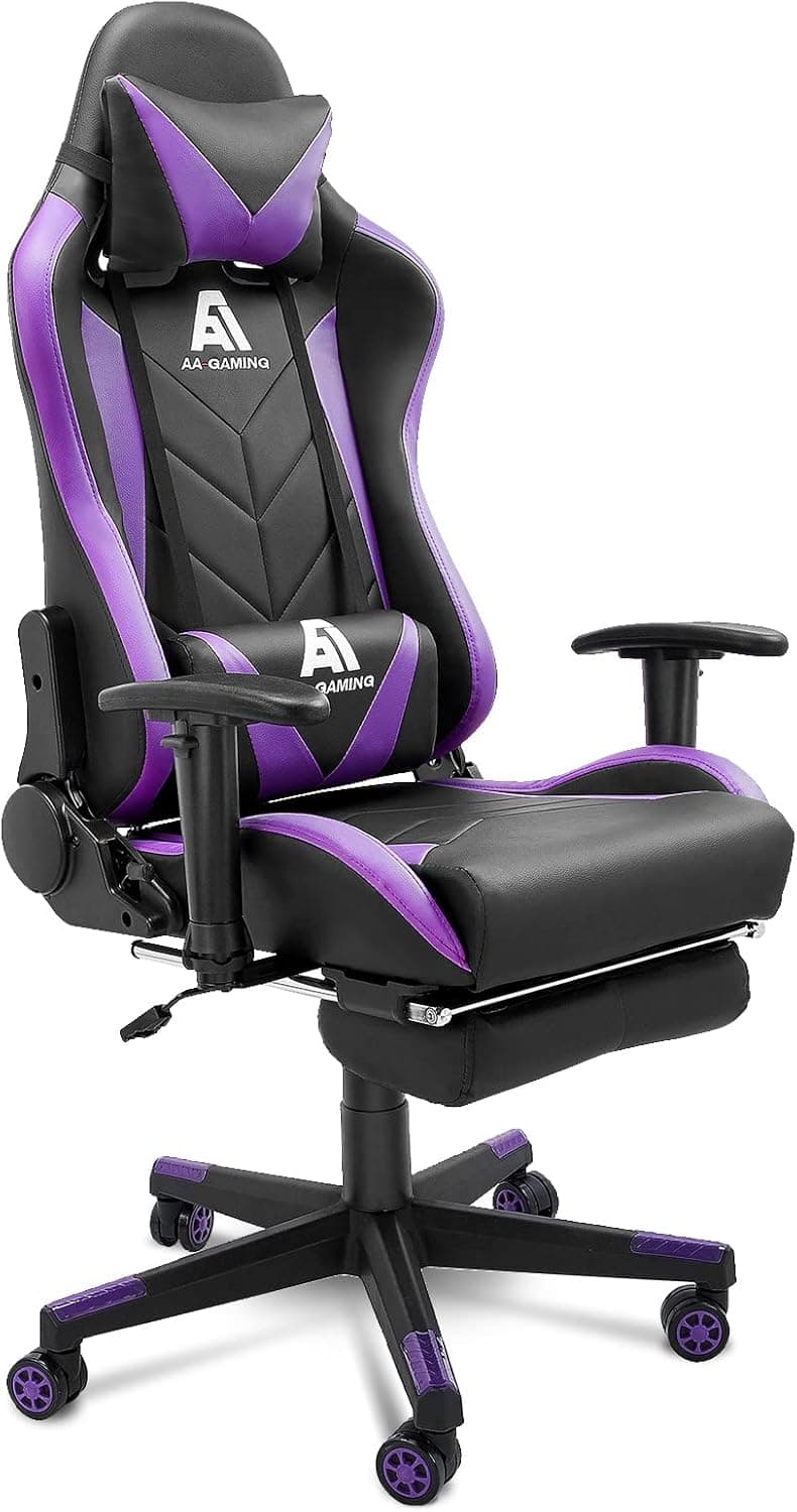 Gaming Chair High Back Ergonomic Computer Racing Chair Adjustable Office Chair with Footrest, Lumbar Support Swivel Chair - Upgraded Version BlackPurple