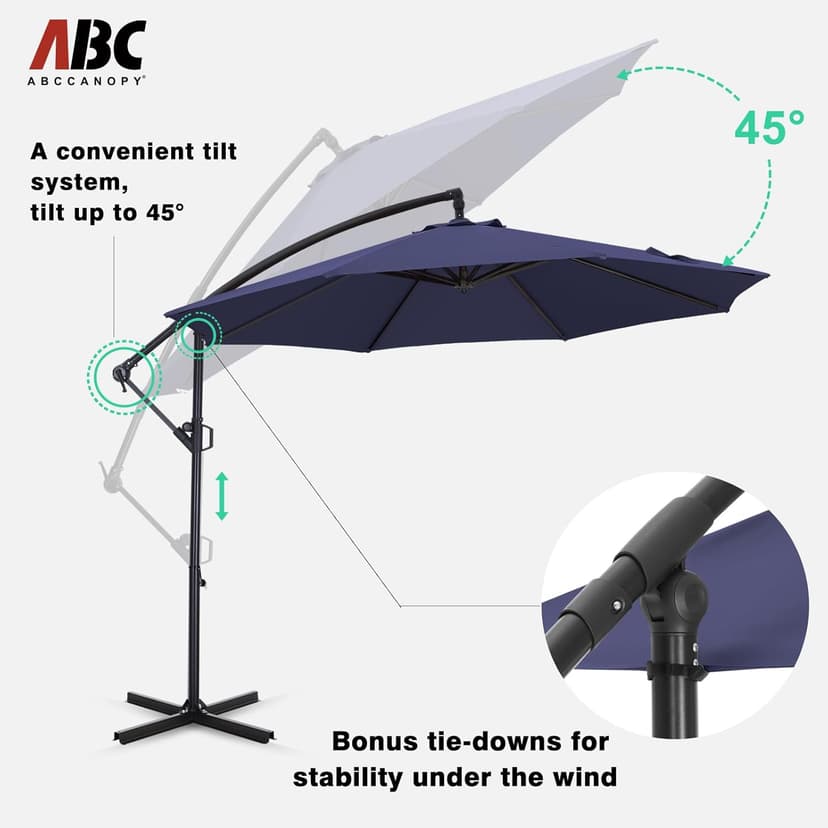 ABCCANOPY 10FT Cantilever Patio Umbrella with base included, 360° Rotation Outdoor Offset Umbrella for Backyard, Deck, Poolside (Navy Blue)