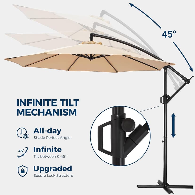 10ft Offset Patio Umbrella with Base Included, Cantilever Offset Hanging Patio Outdoor Market Umbrella UPF50+ UV Protection with Easy Tilt and Crank for Pool Deck and Garden