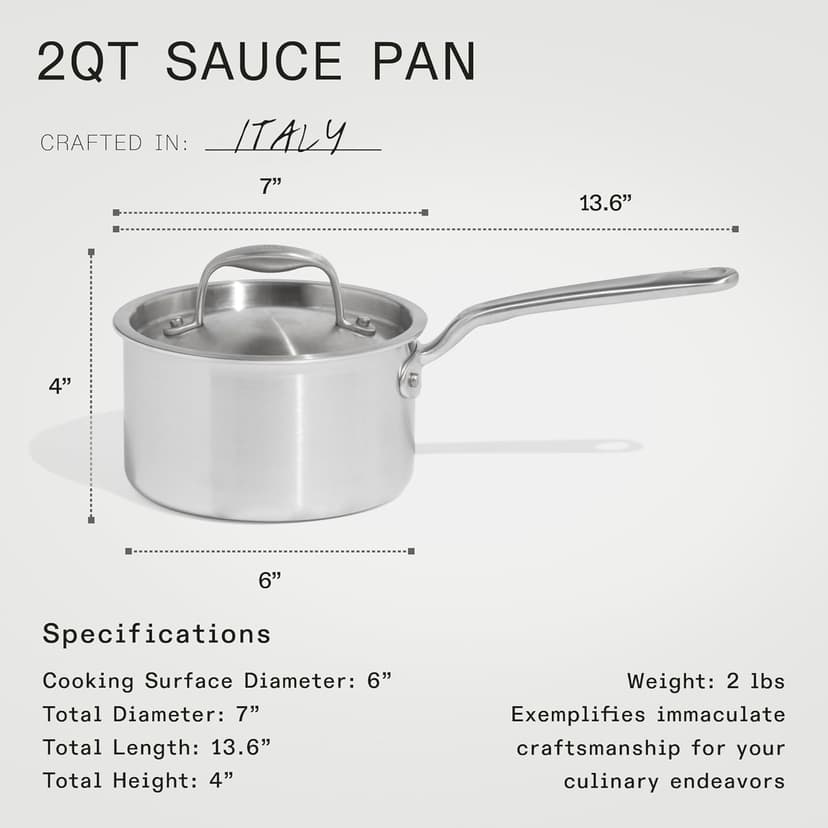 Made In Cookware - 7-Piece Ceramic Non Stick Pot and Pan Set (Stainless Handle) - 5-Ply Stainless Clad - Professional Cookware - Crafted in Italy - Induction Compatible