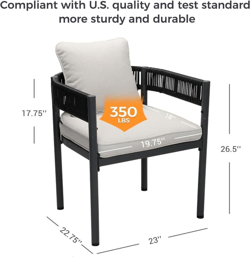 Grand patio Outdoor Dining Chairs Set of 4, 4 Pieces Patio Dining Chairs, Metal Woven Wicker Fixed Patio Chairs with Grey Cushions for Backyard, Deck, Garden, Porch, Lawn and Poolside (Black)