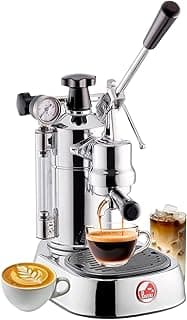 La Pavoni PC-16 Professional Espresso Machine - 16-Cup Capacity Lever Espresso Maker - Chrome Finish- Solid Brass 38oz Boiler - Dual Frothing Systems & Mounted Pressure Gauge - Made in Italy