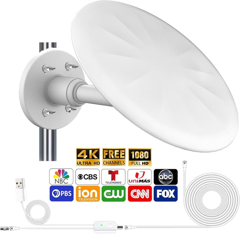 Outdoor TV Antenna for Smart TV, 720° Long Range Omni Directional Reception Digital HD Antenna Signal, with Super Signal Booster, 35ft HDTV Cable, for Attic/Camping/RV/Boat, 2025 Latest (WHITE-02)
