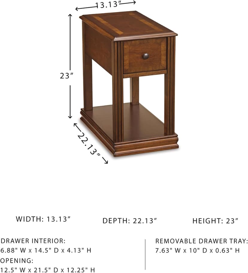 Signature Design by Ashley T007-527 Chair Side End Table, 24.50" W x 17.00" D x13.50 H, Medium Brown