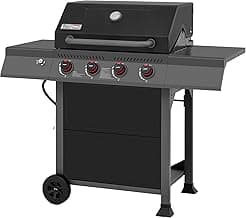 Royal Gourmet GA4401T 4 Burner Propane Gas Grill with Porcelain-enameled Cast Iron Grates, Outdoor BBQ Grill with Warming Rack for Outdoor Cooking and Backyard Barbecues, Black and Gray