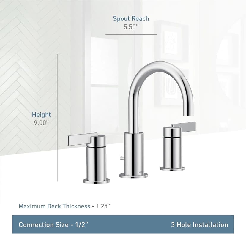 Moen Brushed Gold Cia Widespread 2-Handle High-Arc Bathroom Faucet , 3-Hole Bathroom Sink Faucet, Valve Required, T6222BG