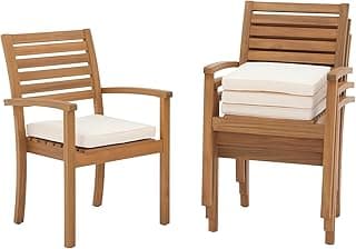 OC Orange-Casual Stackable Patio Dining Chairs Set of 4, Outdoor Acacia Wooden Chairs w/Armrest & Removeable Fabric Cushion, for Porch, Backyard, Garden, Indoor, Beige