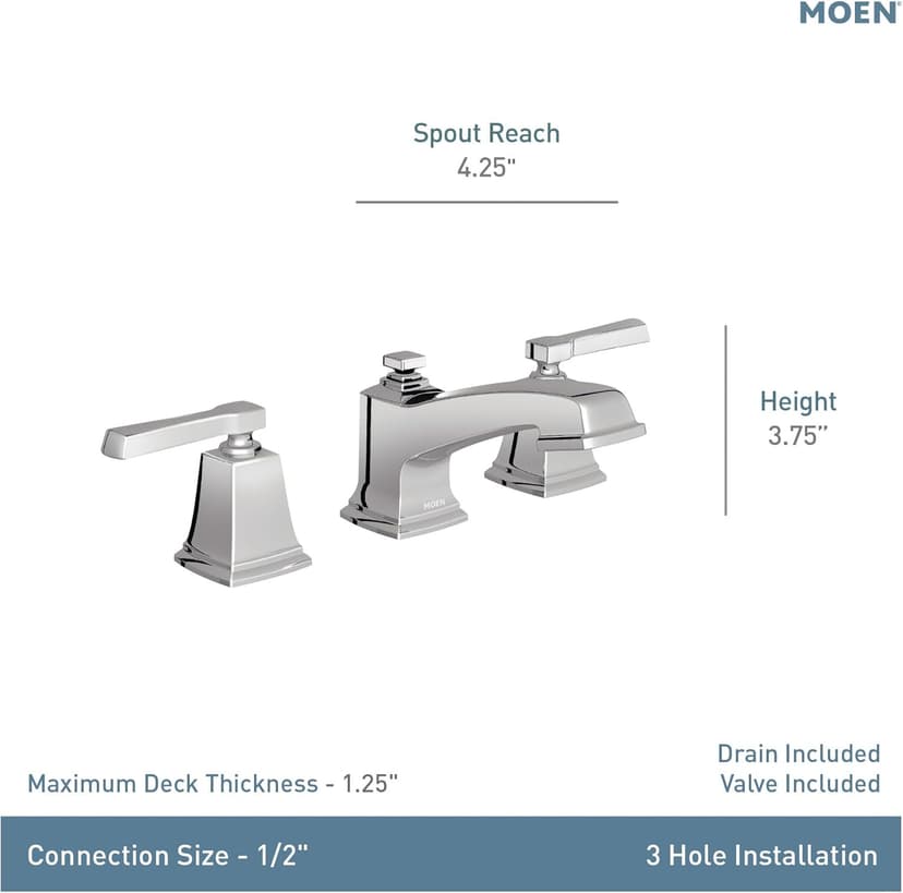 Moen Boardwalk Brushed Nickel Two-Handle High Arc Widespread Bathroom Sink Faucet for 3-Hole Setups with Valve Included, TV6220BN