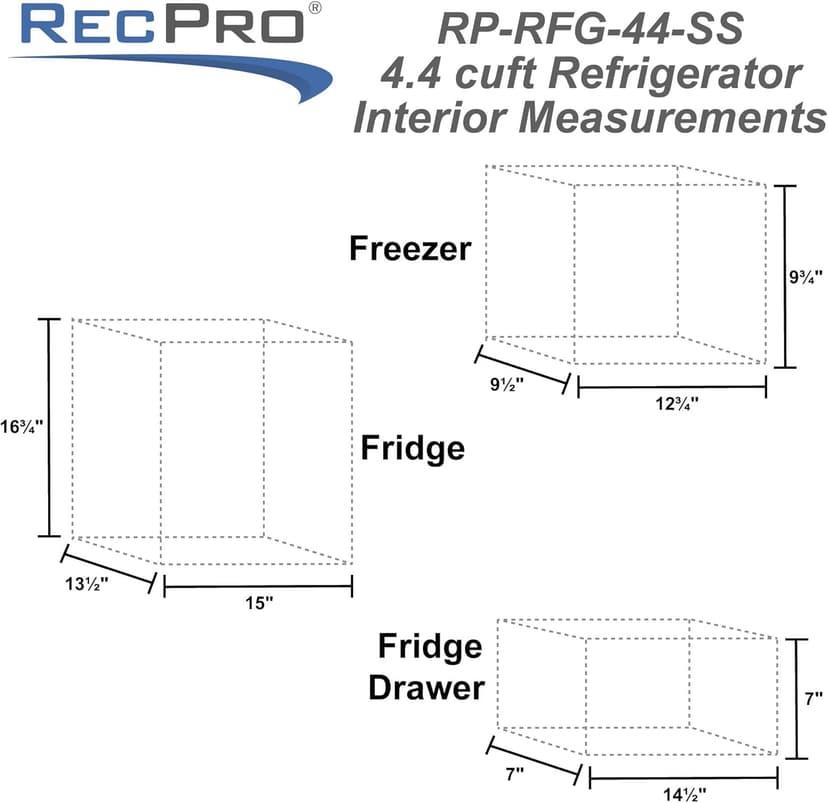 RecPro 4.4 Cu Ft RV Refrigerator | 12V Stainless Steel Fridge with Freezer | Frost-Free, Adjustable Shelves, Built-In Lock, Reversible Door | Off-Grid Ready Camper Fridge with Can Holder