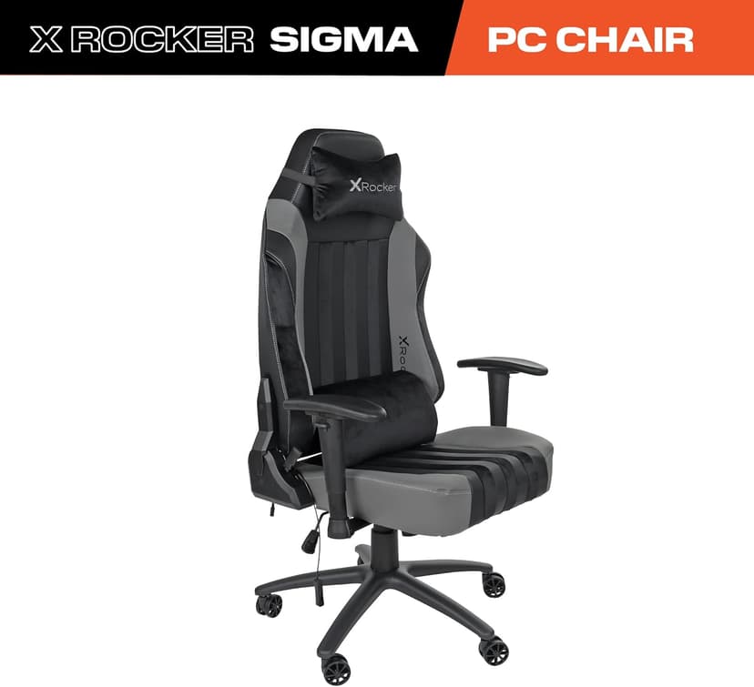 X Rocker Sigma PC Computer Gaming Office Desk Chair, with Headrest RGB LED Lights, Adjustable Seat and Armrest, 0780401, 24.41" x 49.8" x 20.87", Black