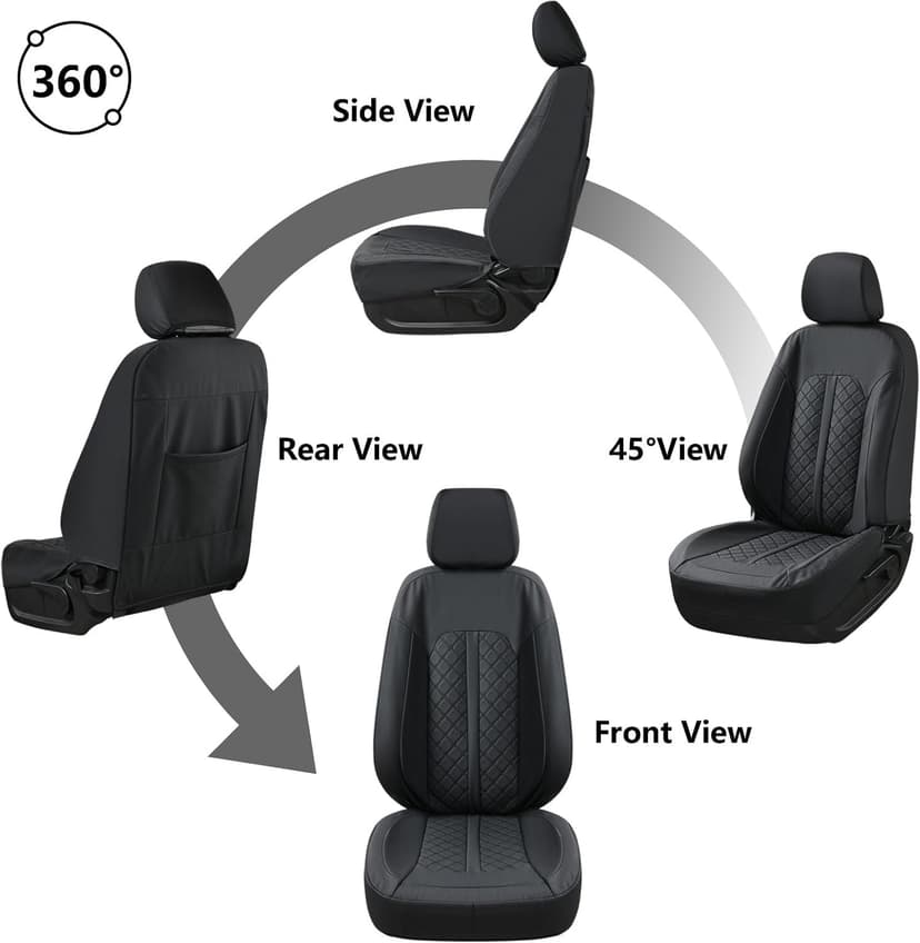 Truckiipa F150 Seat Covers Full Set Leather Waterproof Car Seat Cover Seat Protector Custom Fit for 2015-2024 Ford F150 SuperCrew, 2017-2024 F250 F350 F450 Super Duty Crew Cab, Full Set, Black