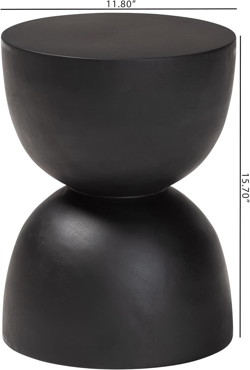 Bali & pari Nomiki Solid Suar Wood Side Table - Hand-Carved Sculptural End Table with Hourglass Design, Modern Boho Style for Living Room or Bedroom
