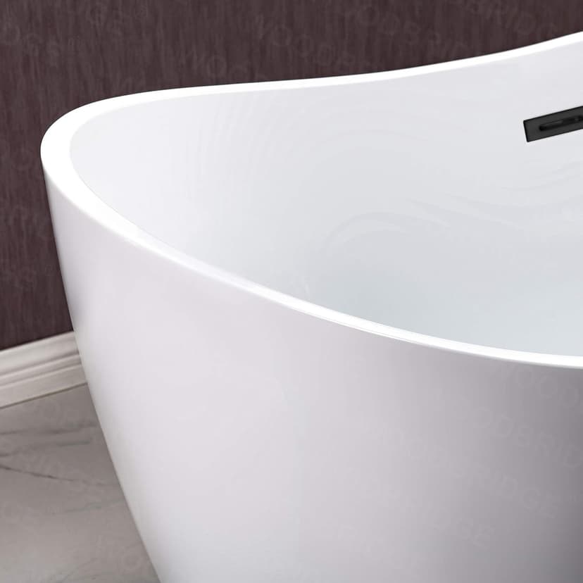 WOODBRIDGE 59" Acrylic Freestanding Bathtub Contemporary Soaking White Tub with Matte Black Overflow and Drain，B0016 -MB-Drain &O