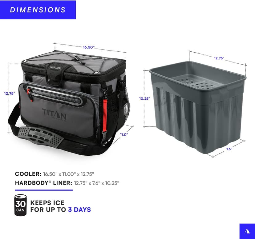 Titan Deep Freeze Cooler Zipperless Hardbody Cooler - Deep Freeze Insulation, HardBody Liner, and SmartShelf