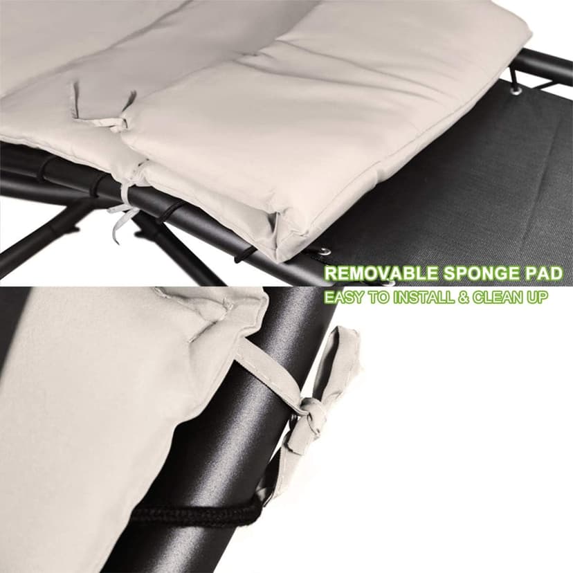 Patio Hanging Chaise Outdoor Lounger Padded Cushion Swing Hammock Chair w/Sun Shade Canopy Umbrella Stand [Beige]