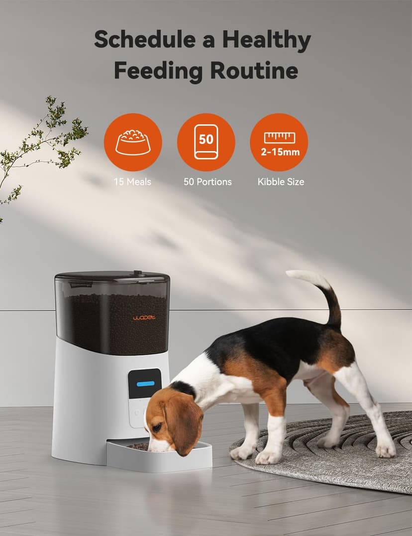 WOPET 6L Automatic Cat Feeder, WiFi Automatic Dog Feeder with APP Control for Remote Feeding, Cat Food Dispenser with Low Food Sensor and Voice Recorder, Up to 15 Meals Per Day