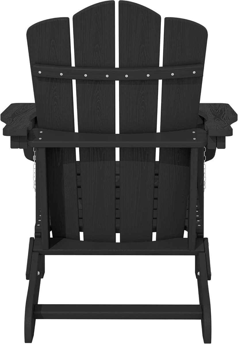 KINGYES Folding Adirondack Chair Set of 6, HDPE All-Weather Patio Chairs, Wooden Textured Lawn Chair for Poolside, Backyard, Deck, Fire Pit, Black