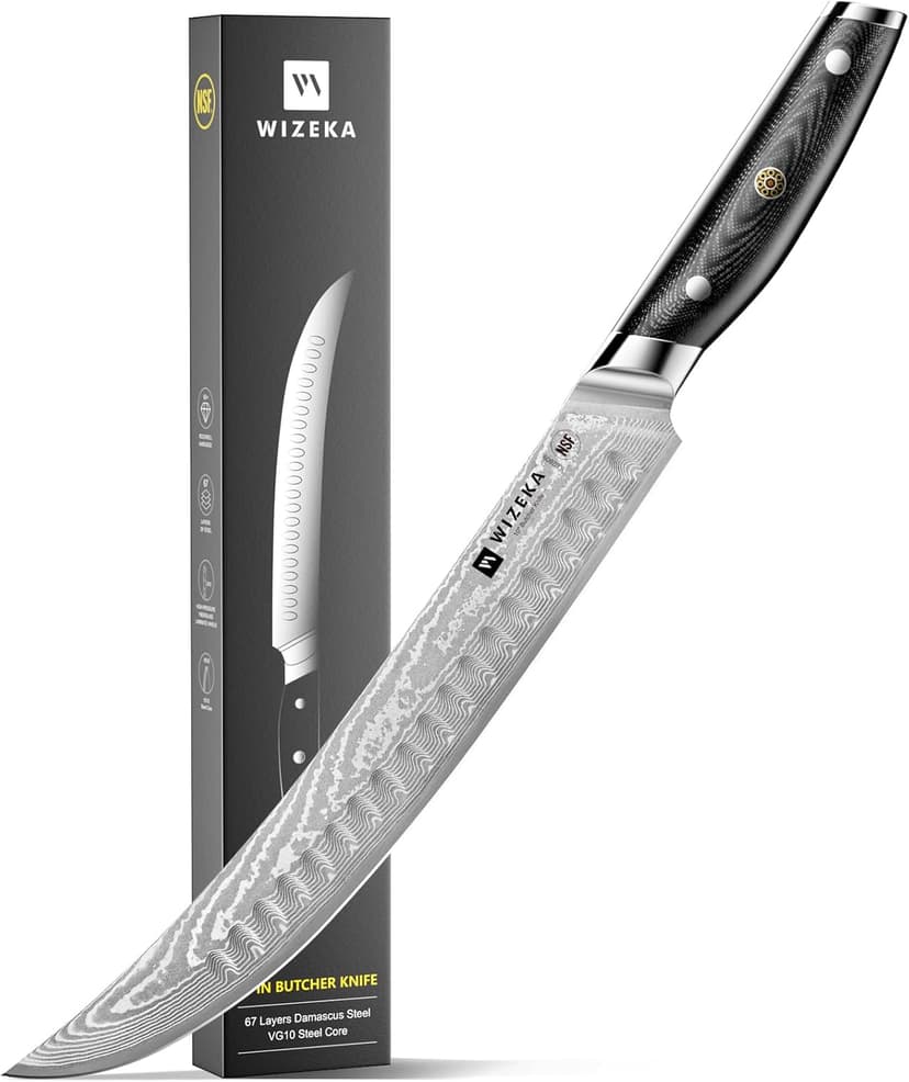 Carving Knife-10 Real Damascus Breaking Knife,Razor Sharp Butcher knife Curved Scimitar Brisket Knife for Meating Cutting with G10 Handle