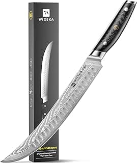 Carving Knife-10 Real Damascus Breaking Knife,Razor Sharp Butcher knife Curved Scimitar Brisket Knife for Meating Cutting with G10 Handle